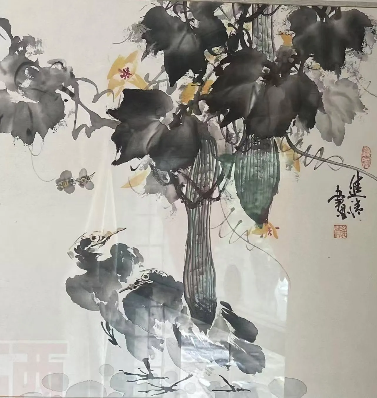 絲瓜雙禽圖