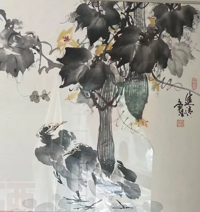 絲瓜雙禽圖